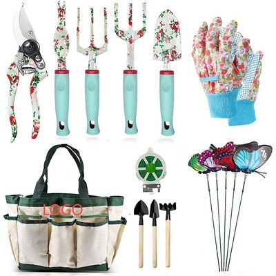 12-Piece Floral Aluminum Garden Tool Set with Tote