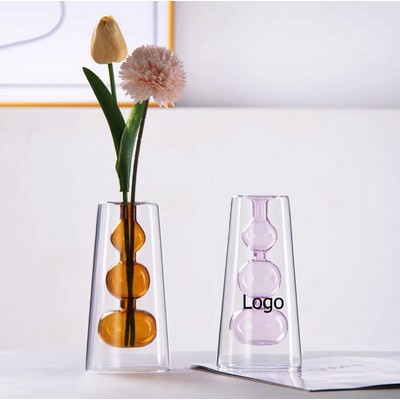 Double-Layer Glass Vase for Water Planting Transparent Desktop Decor for Home