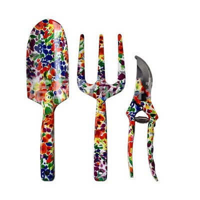 Floral Pattern Stainless Steel Garden Tool Set (3-Piece)
