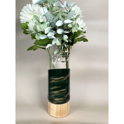 Resin Accented Vase with Bamboo Base - Jade