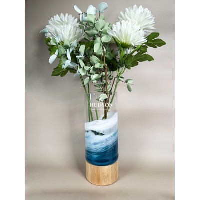 Resin Accented Vase with Bamboo Base - Ocean Vibes