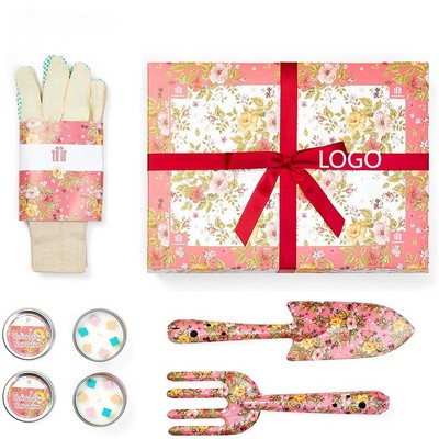 Floral Print Garden Tool Set w/ Gloves & Seed Tins