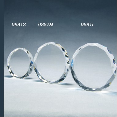 Round Upright Standing Crystal Trophy - Small (Sand Blasting)