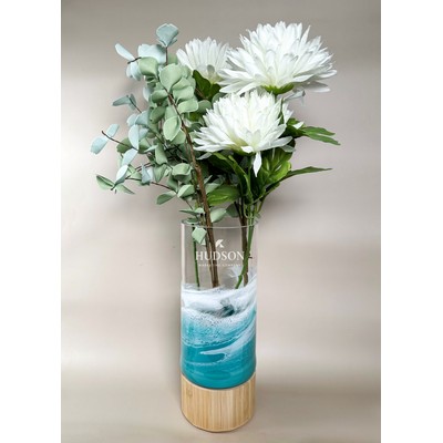 Resin Accented Vase with Bamboo Base - Caribbean Blue