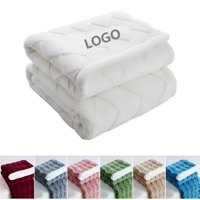 Premium Diamond Texture Faux Rabbit Fur Sherpa Throw Blanket (50" x 60")