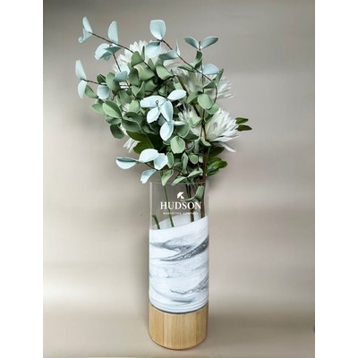 Resin Accented Vase with Bamboo Base - Marble