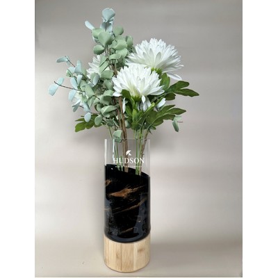 Resin Accented Vase with Bamboo Base - Black Ember