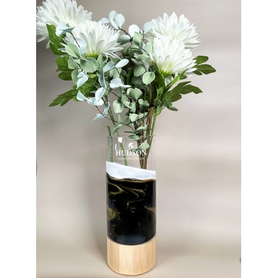 Resin Accented Vase with Bamboo Base - Onyx